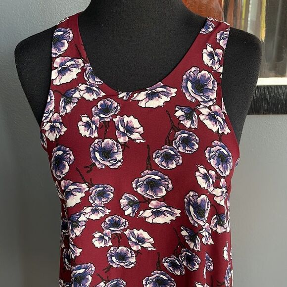 alya burgundy floral print silky crepe racerback sleeveless lined midi dress NWT - Picture 2 of 5